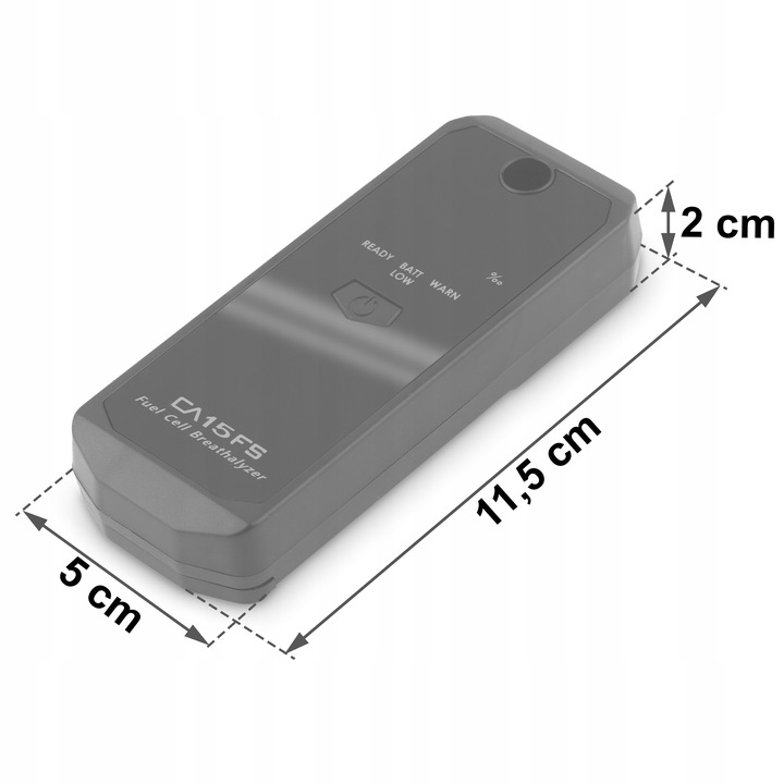 CA-15FS alkometrs ar izmēru marķējumu 11,5 cm, 5 cm un 2 cm