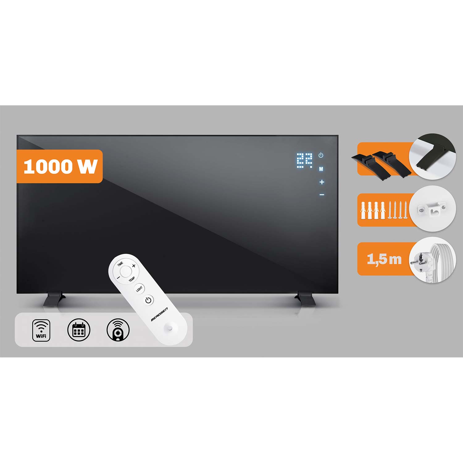 Infrasarkanais sildītājs 1000 W Berdsen BD-992 ar pulti, WiFi un lietotni – produkta galerijas skats, 2. pozīcija