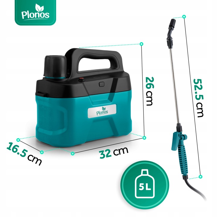 Smidzinātājs ar izmēru norādēm 26 cm un 52,5 cm blakus lancai