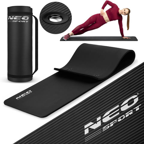 Treniņu paklājiņš ar caurumiem Neo-Sport 183 x 60 cm, biezs, melns