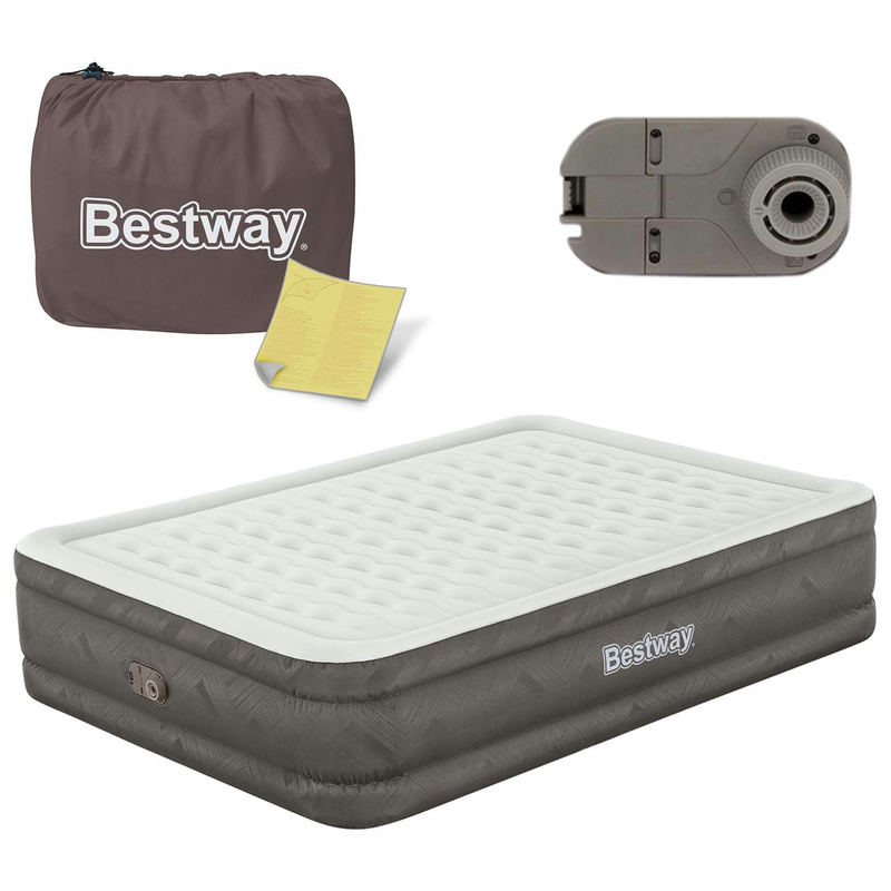 Bestway piepūšamā matrača komplekts ar somu, instrukciju, pumpi un pašu matraci no priekšpuses