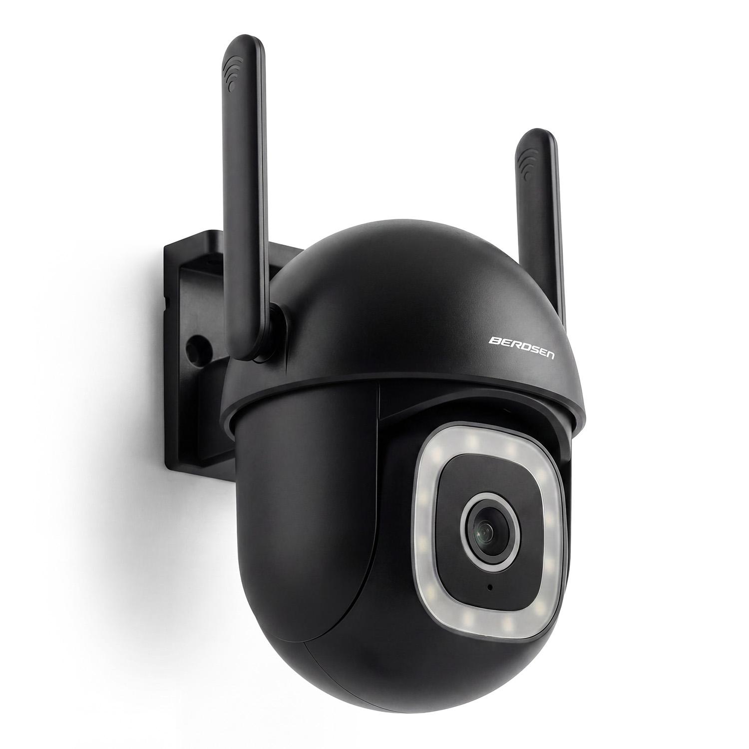 Berdsen BD-943 kamera no priekšpuses uz balta fona ar divām antenām