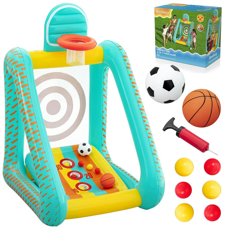 Dmuchana rotaļlieta dārzam 3in1 basketbols, futbols un mērķis 127x109x178 cm Bestway 52813 – produkta kopskats