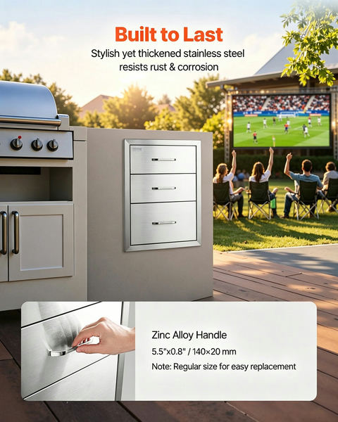 nerūsējošā tērauda 3 līmeņu BBQ āra virtuves atvilktnes, 18 x 23 x 23 collas