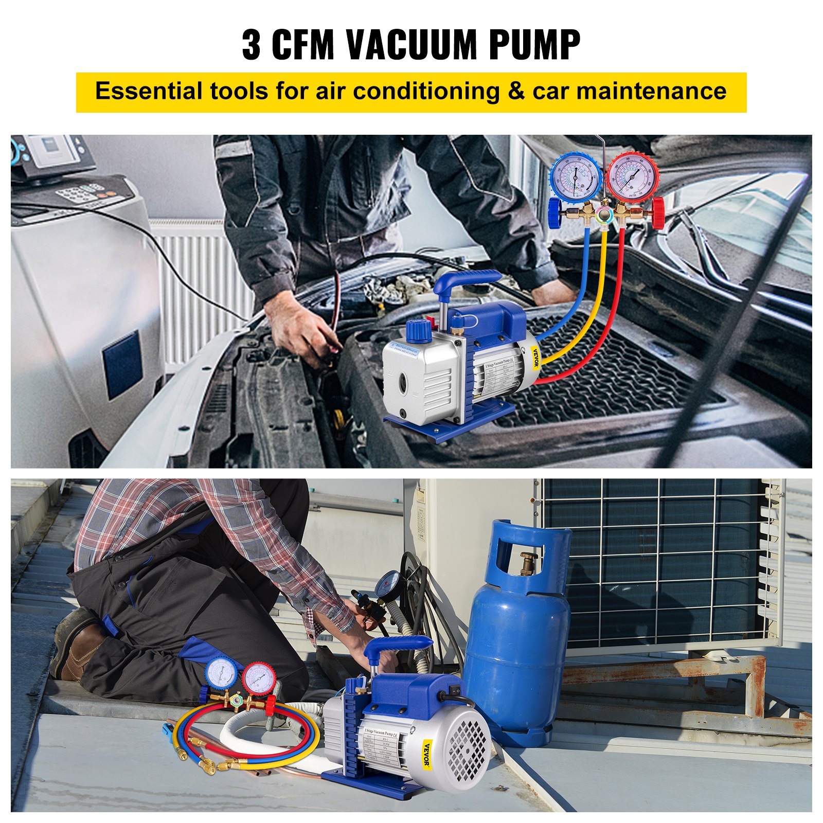 VEVOR 3 CFM 1/4 HP aukstumaģenta vakuuma sūkņa komplekts ar manometru