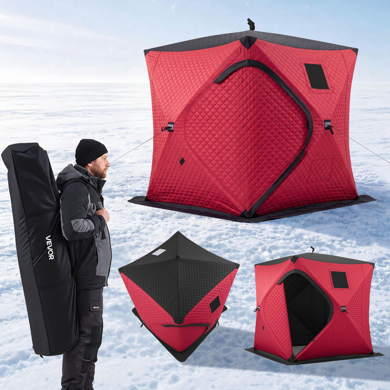 Makšķerēšanas telts 3–4 personām 1,8 × 1,8 × 2 m, sarkana
