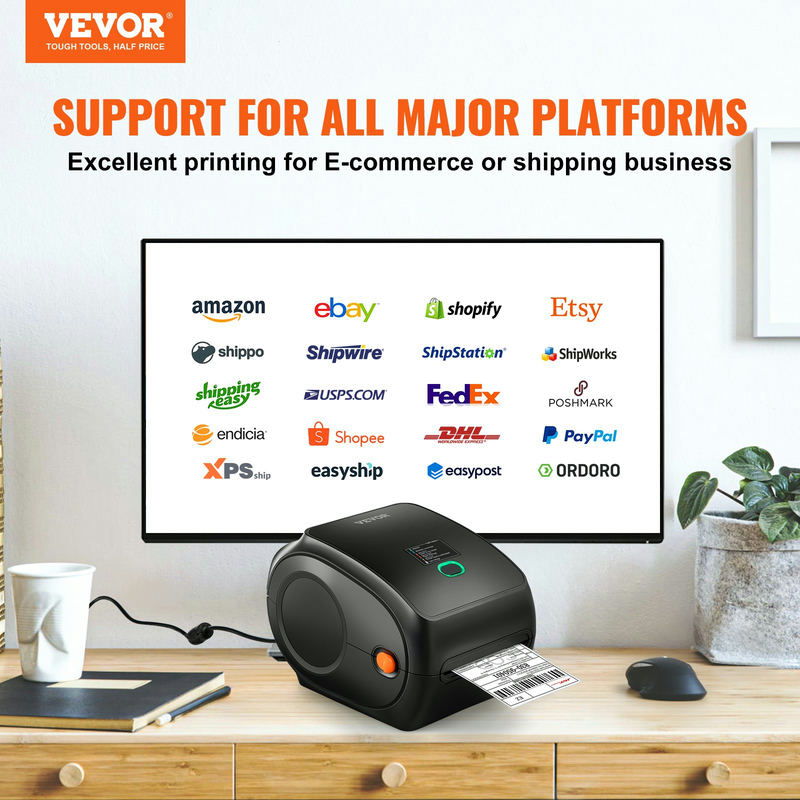 VEVOR termālais etiķešu printeris, 300DPI, Bluetooth, 4x6 sūtījumu etiķetēm