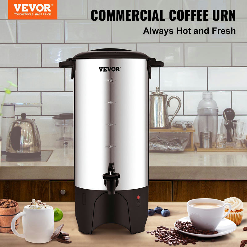VEVOR komerciāls kafijas urns, 50 tasēm, 7,4 l, 1000 W, nerūsējošais tērauds