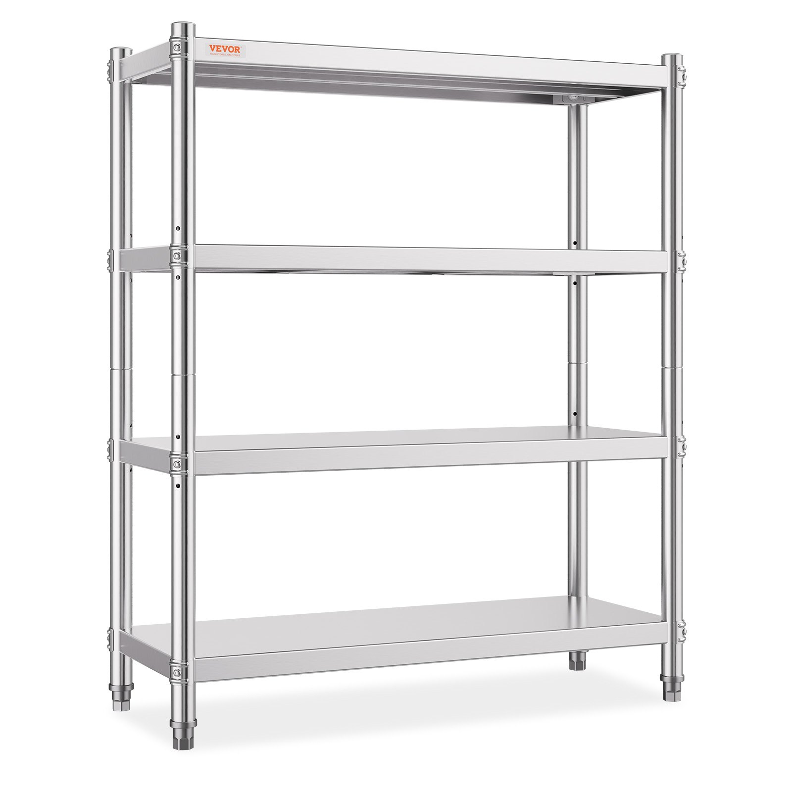VEVOR nerūsējošā tērauda plaukts, 118,9 x 47 cm, 4 līmeņi, regulējams uzglabāšanas plaukts