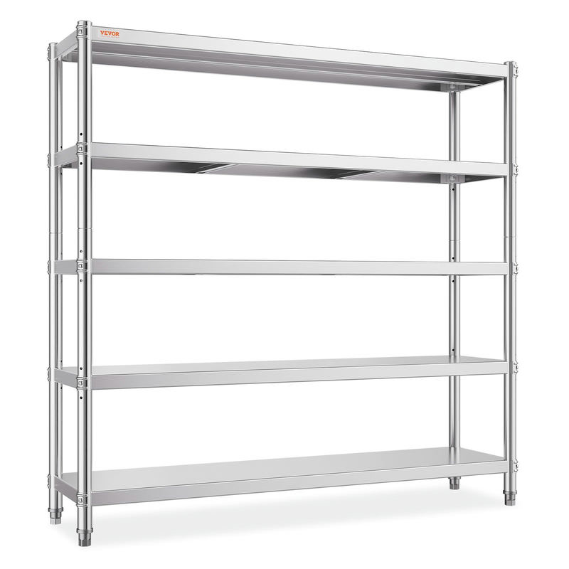 5 līmeņu nerūsējošā tērauda uzglabāšanas plaukts, 180.1 x 45 x 180.1 cm, modelis VV-SSS-5-72