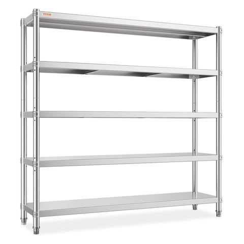 5 līmeņu nerūsējošā tērauda uzglabāšanas plaukts, 180.1 x 45 x 180.1 cm, modelis VV-SSS-5-72