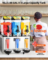 VEVOR komerciālais saldēto dzērienu gatavotājs, 15 L x 3 trīskāršs slushie aparāts