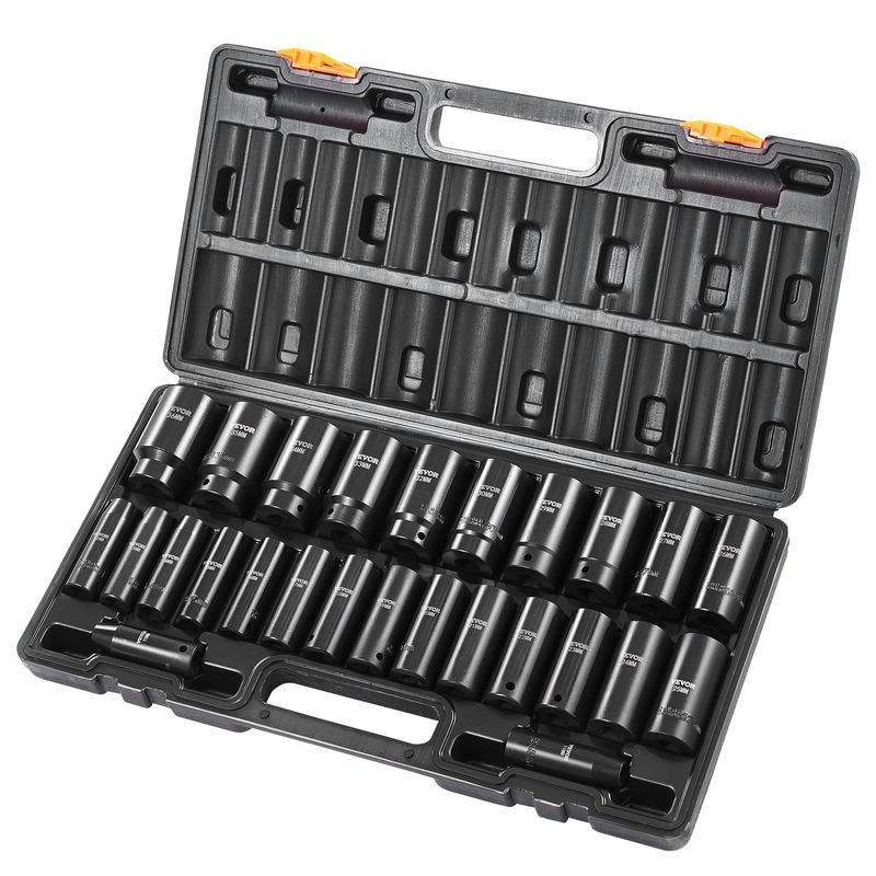 Trieciena uzgaļu komplekts, 1/2" 26 detaļu dziļo uzgaļu komplekts, 6 punktu, 10 mm–36 mm, ar uzglabāšanas kasti