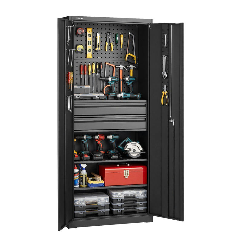 Metāla uzglabāšanas skapis CB03 1800 mm ar 2 durvīm, 2 atvilktnēm un pegboard
