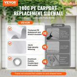 VEVOR 10 x 20 ft nojumes aizvietojuma pārvalks sānu sienai, balts, bez jumta un rāmja
