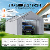 VEVOR 12 x 20 ft carport nomaiņas nojumes pārvalks ar sānu sienu, pelēks, bez jumta un rāmja
