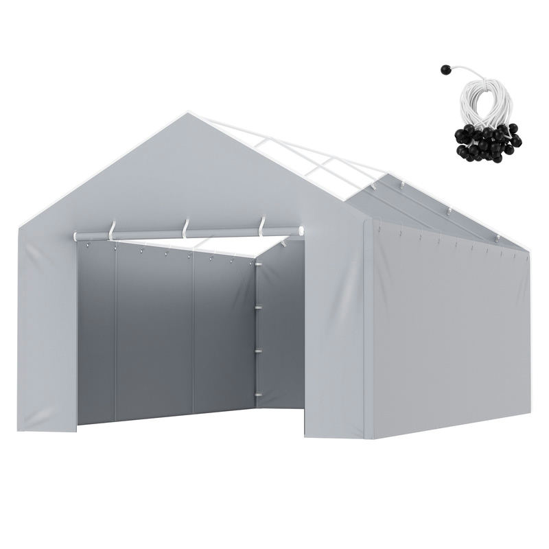 VEVOR 12 x 20 ft carport nomaiņas nojumes pārvalks ar sānu sienu, pelēks, bez jumta un rāmja