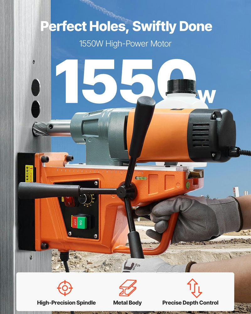 VEVOR magnētiskā urbjmašīna, 1550W motors, 0–500 apgr./min, 2922 lbf