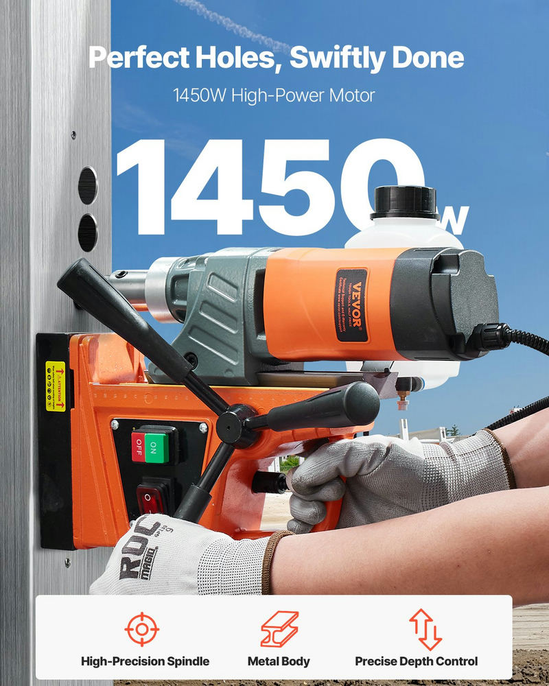 Magnētiskā urbjpreses iekārta, 1450W, 1,6 collu urbuma diametrs, 2810 lbf