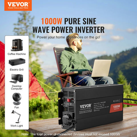 Sinusoidālais jaudas invertors 1000 W, DC 12V uz AC 230V, SGPE-1000W