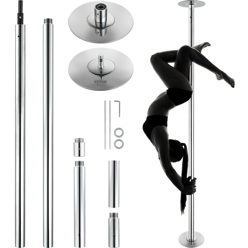 Deju stabs, pārnēsājams profesionāls, 84–110 in, sudraba krāsā, 45 mm tērauds, rotējošs un statisks, 440 lb