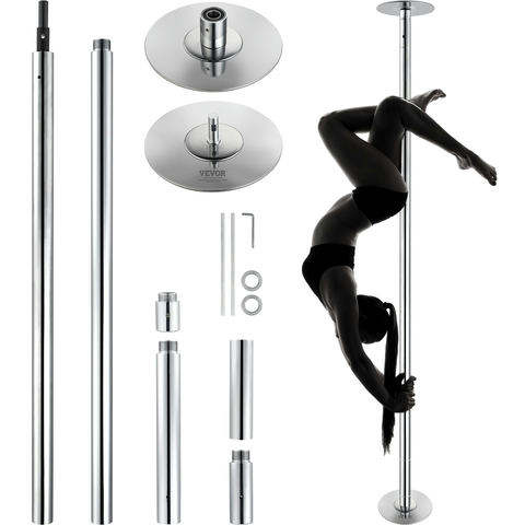 Deju stabs, pārnēsājams profesionāls, 84–110 in, sudraba krāsā, 45 mm tērauds, rotējošs un statisks, 440 lb