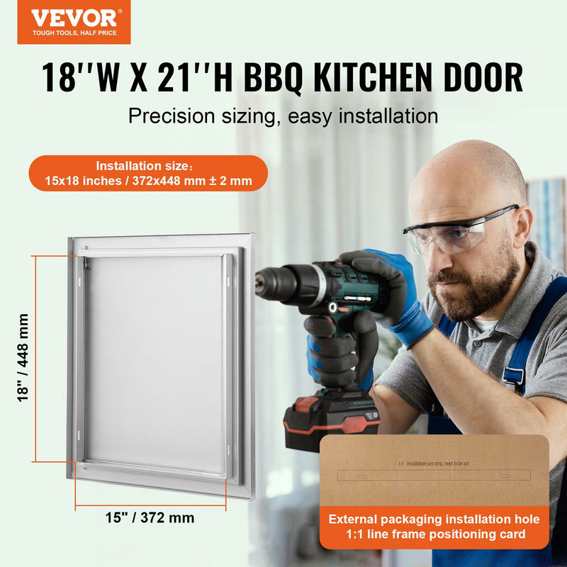 Piekļuves durvis BBQ āra virtuvei, 457x533 mm, nerūsējošais tērauds, ar padziļinātu rokturi