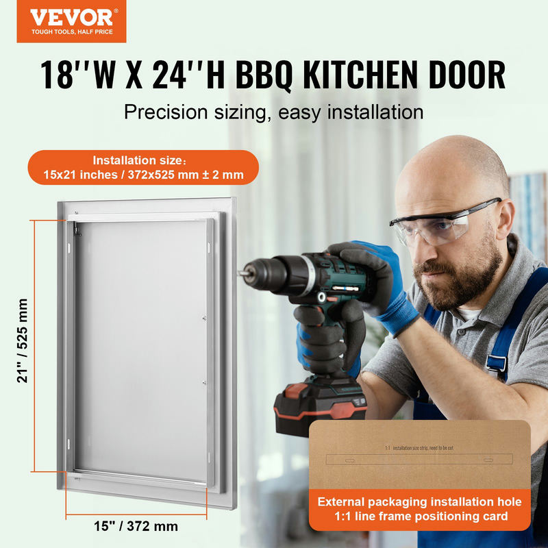 Āra virtuves piekļuves durvis 457x610 mm, nerūsējošais tērauds, virsapmetuma montāža
