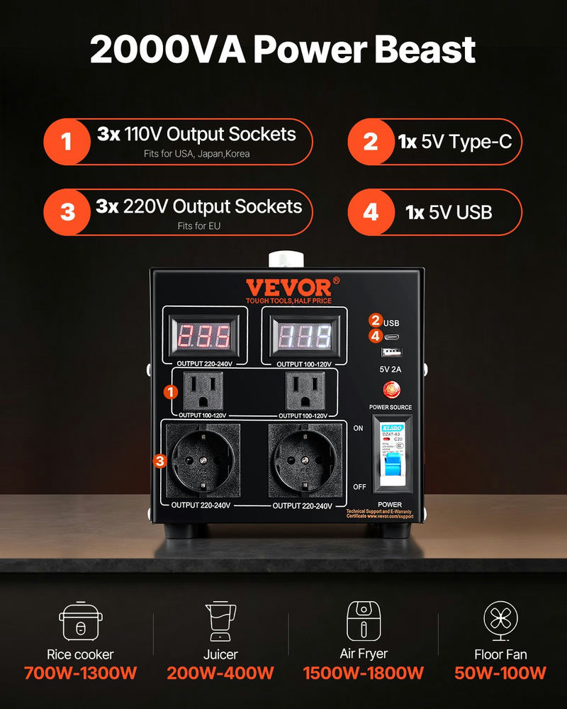 Sprieguma pārveidotāja transformators 2000VA SV-2000VA