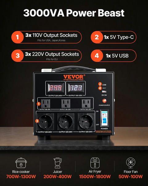 Sprieguma pārveidotāja transformators, 3000VA, SV-3000VA