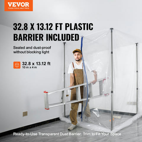 Putekļu barjeras stabi ar 4 teleskopiskiem stabiem, magnētisku rāvējslēdzēju un plēvi 999,7 x 399,9 cm