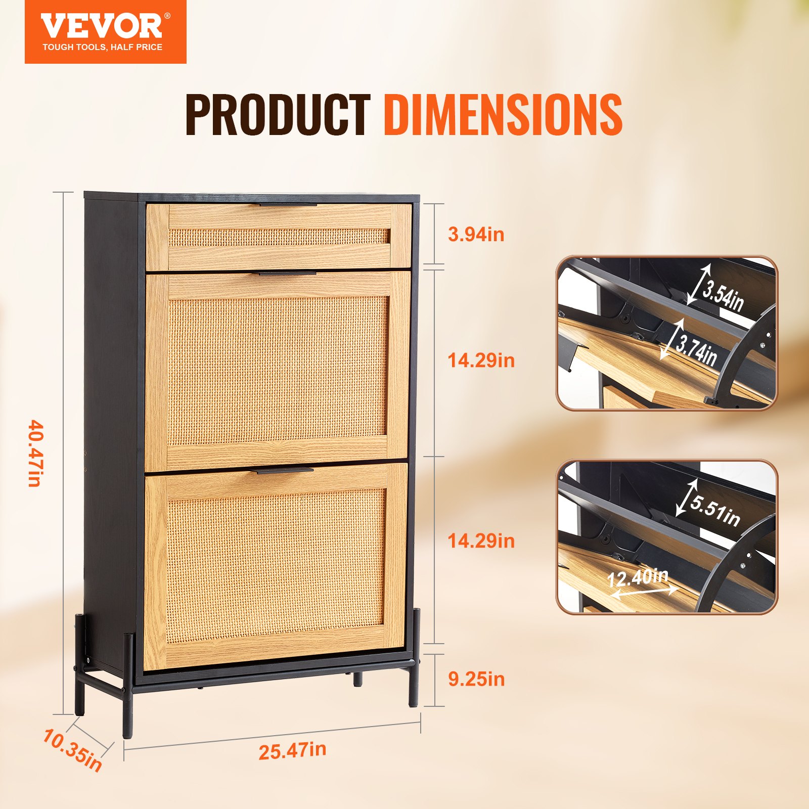 VEVOR šaurs rattan apavu skapis HZS006, melns