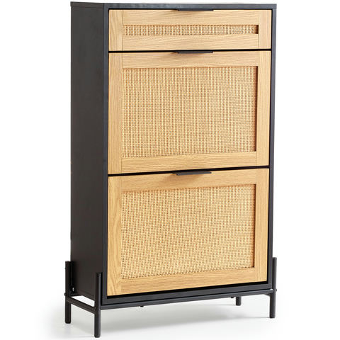 šaurs rattan apavu skapis HZS006, melns