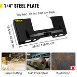 Universāla skid steer montāžas plāksne 1/4" bieza, 3000LBS, tērauds, melna – produkta kopskats