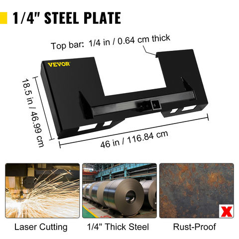 Universāla skid steer montāžas plāksne 1/4" bieza, 3000LBS, tērauds, melna