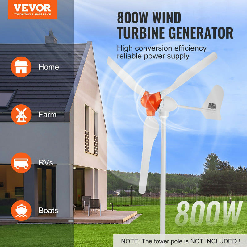 Vēja turbīnas ģenerators 800W, 12V, 3 lāpstiņas, ar MPPT kontrolieri