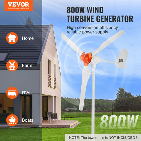 Vēja turbīnas ģenerators 800W, 12V, 3 lāpstiņas, ar MPPT kontrolieri