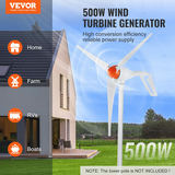 Vēja turbīnas ģenerators 500W, 12V, 3 lāpstiņas, ar MPPT kontrolieri