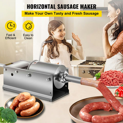 VEVOR manuālais desu pildītājs, horizontāls, 3 L / 7 lbs, divu ātrumu, 304 nerūsējošais tērauds, 5 uzgaļi