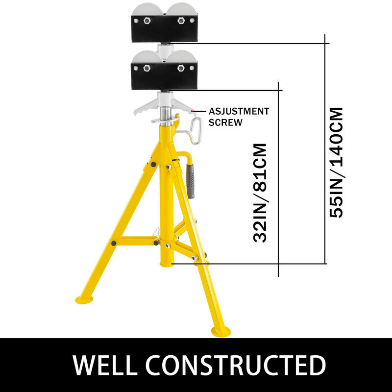 VEVOR rullīšu cauruļu statīvs 1/8–12 collu caurulēm, 2500 lbs, regulējams 32–55 collu augstums, salokāms
