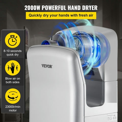 VEVOR Jet rokas žāvētājs, 2000 W, 220 V, sudraba