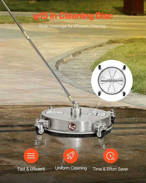 VEVOR 15" augstspiediena mazgātāja virsmas tīrītājs, nerūsējošais tērauds, 4 riteņi, 4000 PSI