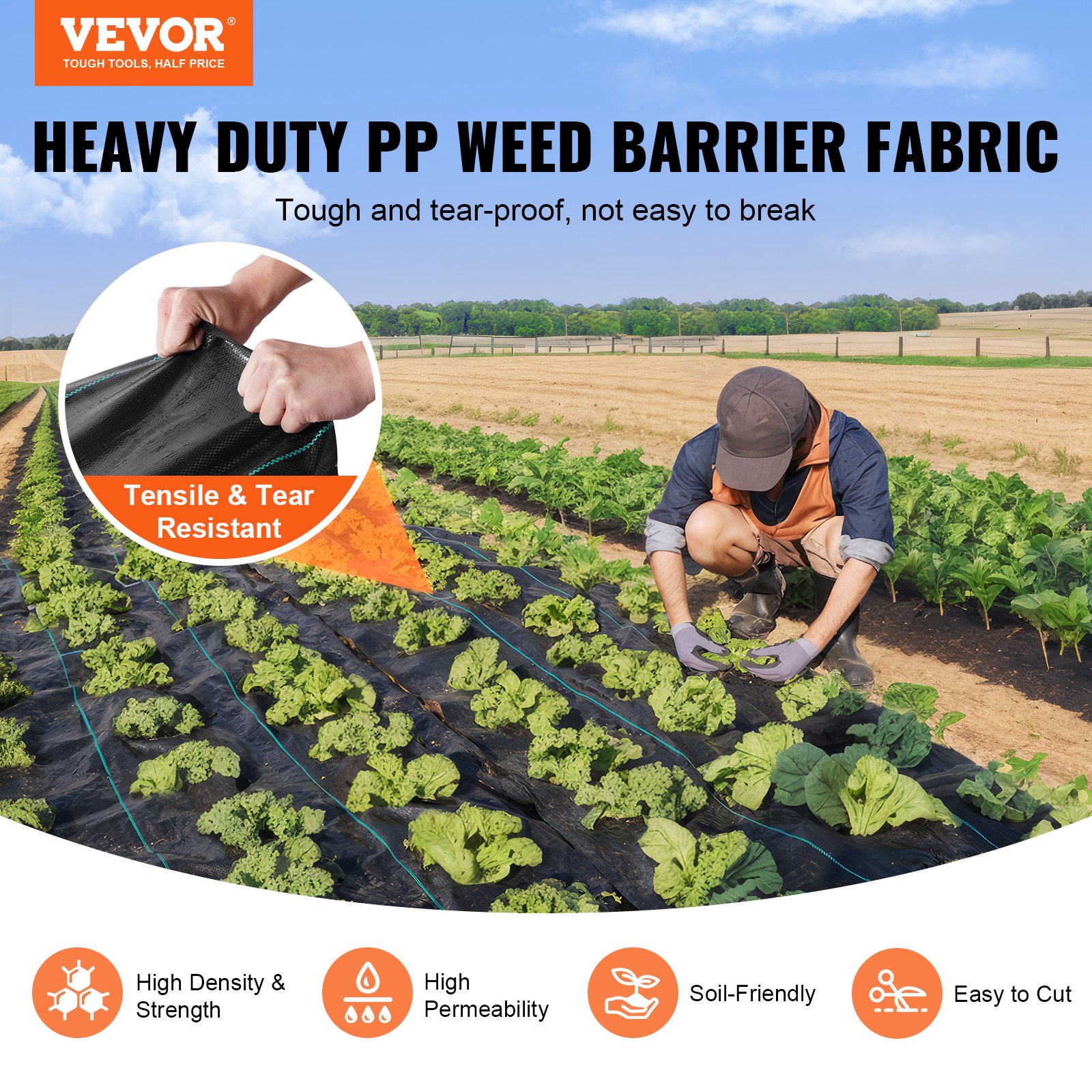 VEVOR 4 x 300 ft smaga tipa nezāļu barjeras ainavu audums, 3,2 oz
