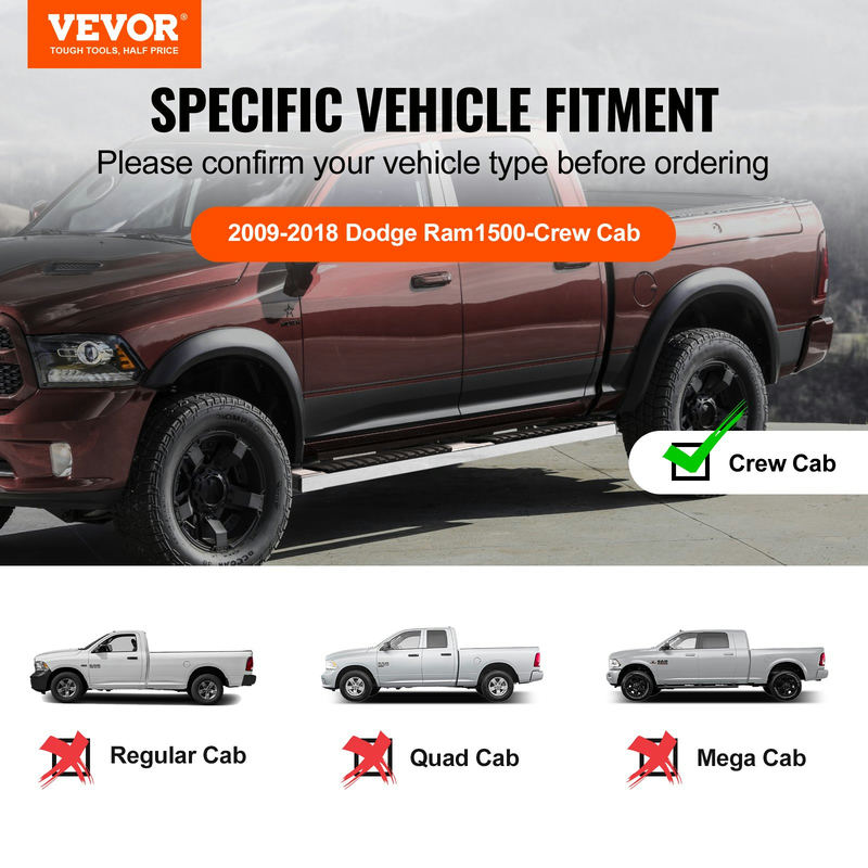 VEVOR 6" sānu kāpšļi Dodge Ram Crew Cab, nerūsējošais tērauds, 2 gab
