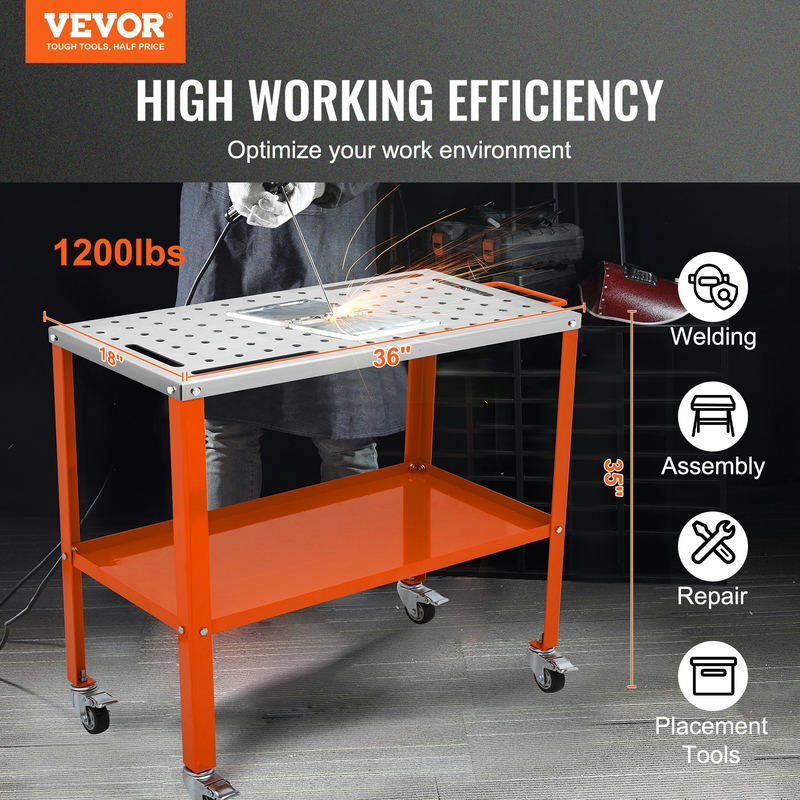 VEVOR metināšanas galds 91,4 x 45,7 cm, tērauda darba galds ar riteņiem, 544 kg nestspēja