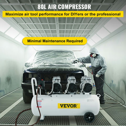 VEVOR bez eļļas gaisa kompresors 80L, 3HP/2200W, kluss