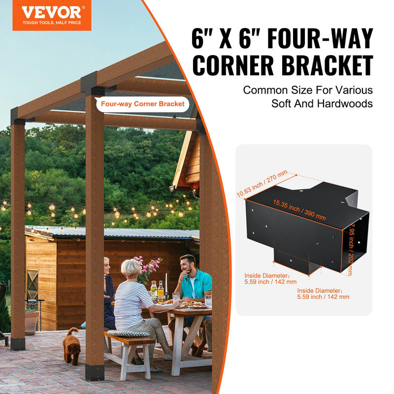 Pergolas stiprinājumu komplekts 6''x6'', 2 gab. četrvirzienu smagiem darbiem