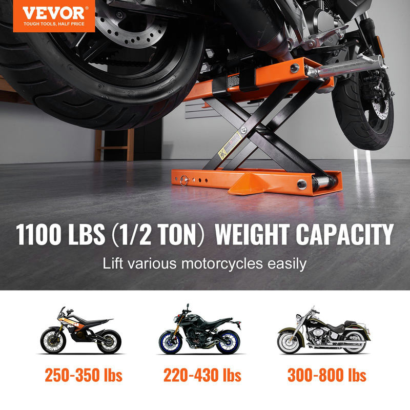 VEVOR motocikla pacēlājs šķērveida domkrats 499,5 kg ar balstu