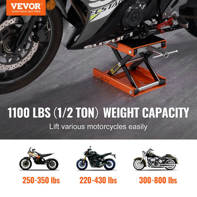 VEVOR motocikla šķērveida pacēlājs 500 kg plata platforma