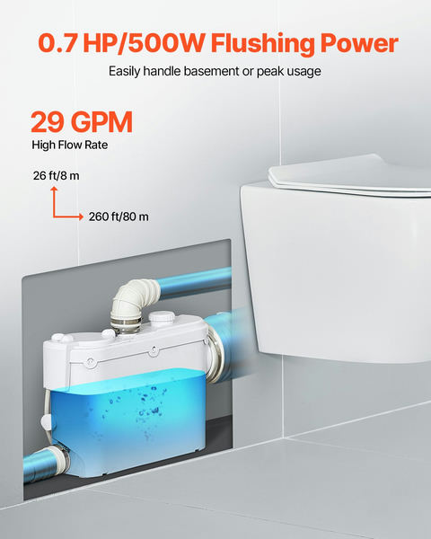 Macerator Pump 500W notekūdeņu sūknis ar 3 ūdens ieplūdēm